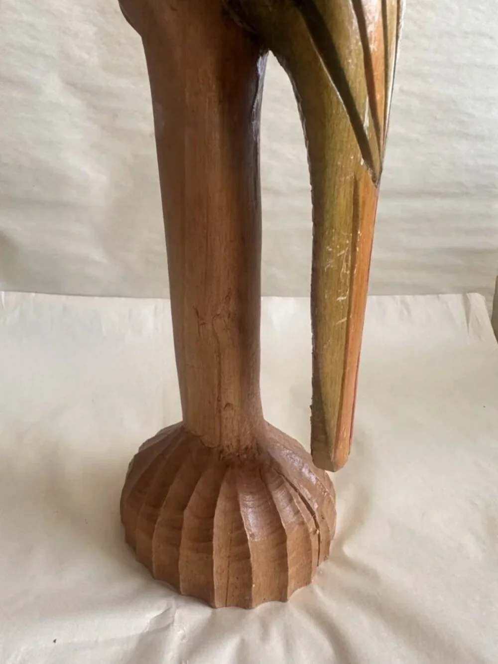 Vintage Hand Carved Wooden Parrot Sculpture 18” Tropical Folk Art Bird Coastal